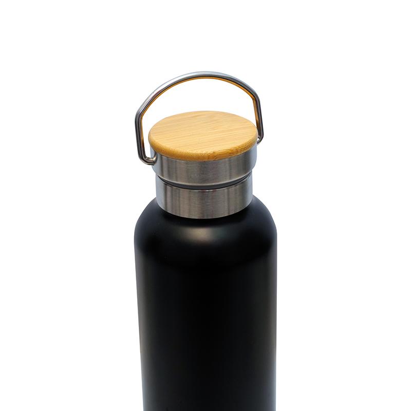 Black Double Walled Thermal Water Bottle With Bamboo Lids